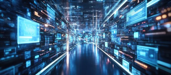 Modern IT technology concept showcasing edge computing on a virtual screen featuring internet business and network themes 3D illustration