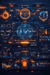 Obraz premium Futuristic digital UHD interface with blue and orange elements 
