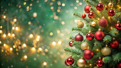 Christmas Tree with Red and Gold Decorations, Symbolizing Festivity and Holiday Spirit