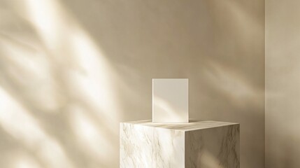 Luxury Cosmetic Product Display on a Stone Podium with Natural Veining, Set in a Serene Abstract Background with Soft Shadows