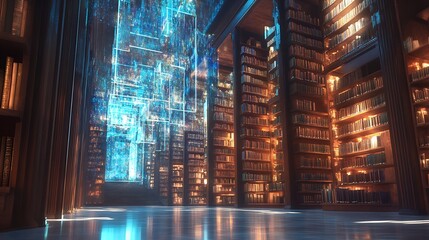 Digital Portal in an Ornate Library