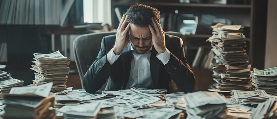 Entrepreneur struggling with financial crisis in the workplace