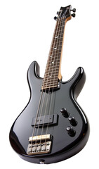 Naklejka premium Glossy black electric bass guitar isolated on transparent background