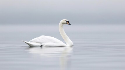 Fototapeta premium Graceful swan gliding on serene pond.