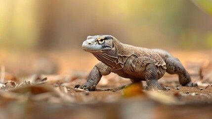 Obraz premium Fierce Komodo dragon stalking through underbrush.
