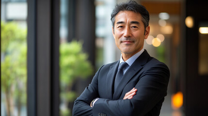 Japanese executive standing with arms crossed