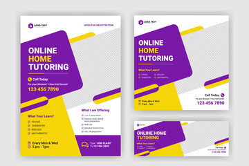 Online home tutoring flyer poster and social media cover banner post template design