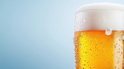 Closeup of a cold glass of beer with condensation