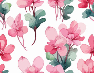 A small bouquet of watercolor pink cyclamen
