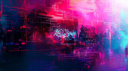 Obraz premium Abstract background vibrant colors cyberpunk digital art futuristic neon lights technology concept modern design graphic illustration dark sci-fi wallpaper
