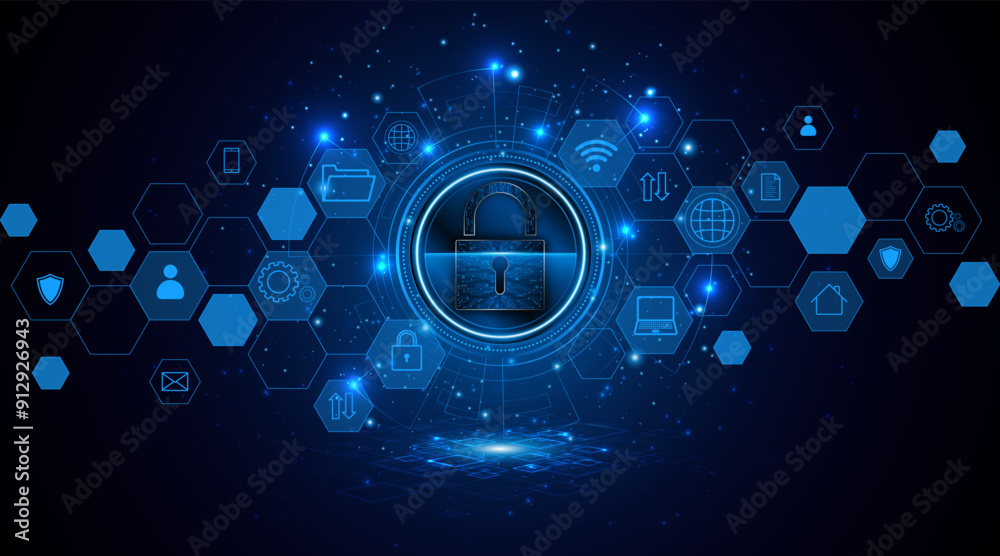 Poster Lock icon. Cyber ​​security and data protection concepts and privacy. Innovative concept of advanced safety technology