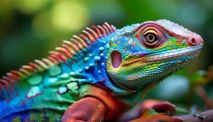 Fototapeta premium Colorful lizard. Animal and zoo concept. Exotic creature.