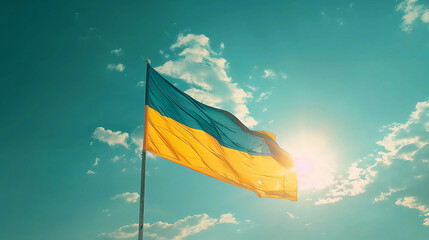 Ukrainian flag, sky background, banner copy space, blue and yellow. Day of the National Flag, Unity, Constitution, Statehood, Independence, Defenders and Defendresses, Armed Forces Ukraine