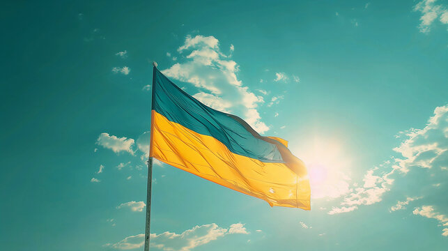 Ukrainian flag, sky background, banner copy space, blue and yellow. Day of the National Flag, Unity, Constitution, Statehood, Independence, Defenders and Defendresses, Armed Forces Ukraine