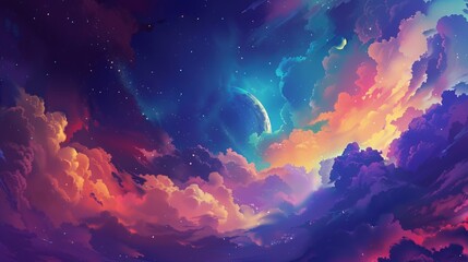Obraz premium Majestic night sky filled with colorful clouds and stars