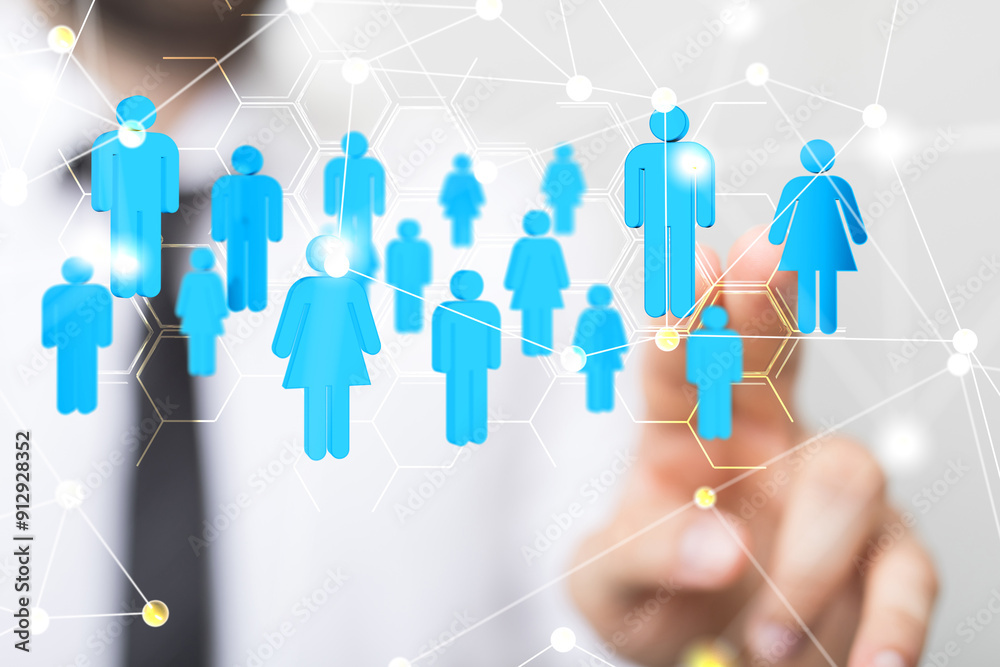 Poster touching global network and data customer connection