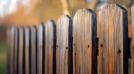 Fototapeta premium Wooden fence background captured in a close-up shot, emphasizing its natural beauty and texture.