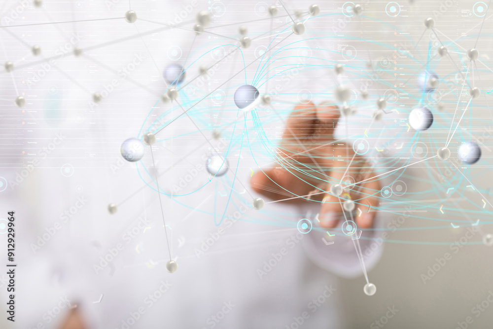 Leinwandbilder Global network. Blockchain. 3D illustration. Neural networks and artificial intelligence. Abstract