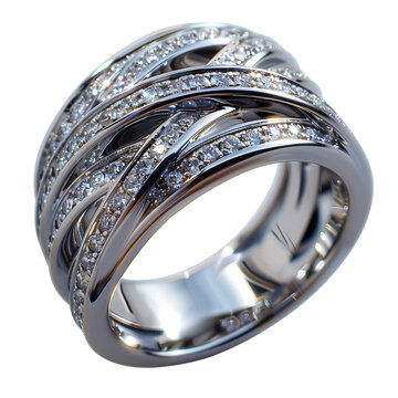 Silver Ring with Zirconium Isolated on Transparent or White Background, PNG