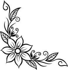 floral corner line art  illustration black and white