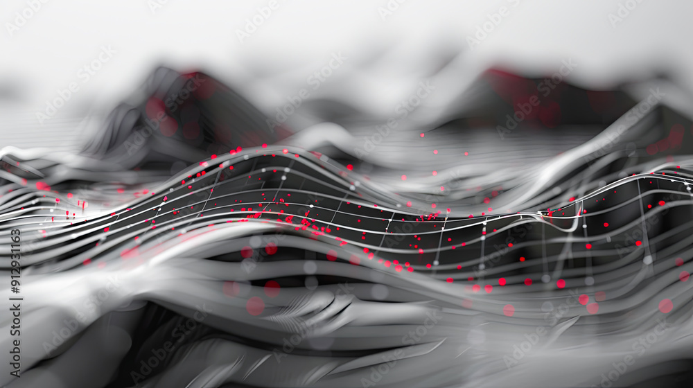 Poster abstract data visualization background with red and white grid wave big data digital code business f