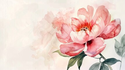 Fototapeta premium Elegant watercolor artwork showing a pink peony in bloom