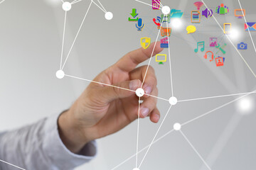 abstract lines with dots over dark background.