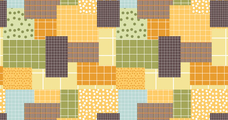 Patchwork seamless pattern. Wallpaper with grid and dots. Plaid background.