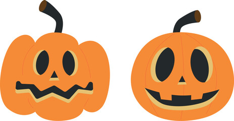 Halloween pumpkins. Jack o'lantern illustration. Happy and sad faces. Vector flat illustration.