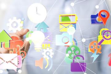 Digital cyberspace with particles and Digital data network connections concept.