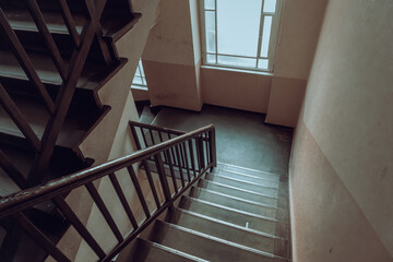 Insight into an old Berlin staircase, detailed view of a staircase in Berlin, old Berlin building