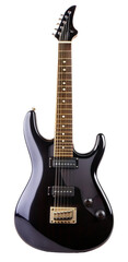 Black electric guitar isolated on transparent background