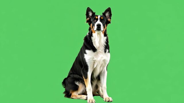Attentive Dog on Green Screen Background
