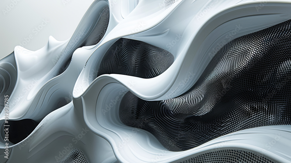 Aufkleber abstract background white waves black grid pattern modern architecture design futuristic building ex