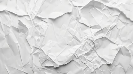 Obraz premium Crumpled white paper background texture close-up shot.