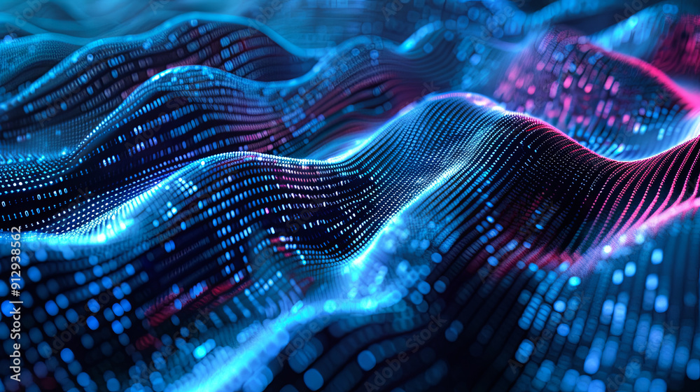 Poster abstract digital wave background big data visualization technology landscape with binary code futuri
