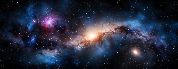 Fototapeta premium Watercolor galaxy with spiral arms and bright star clusters