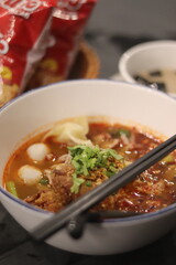spicy of noodle in the table