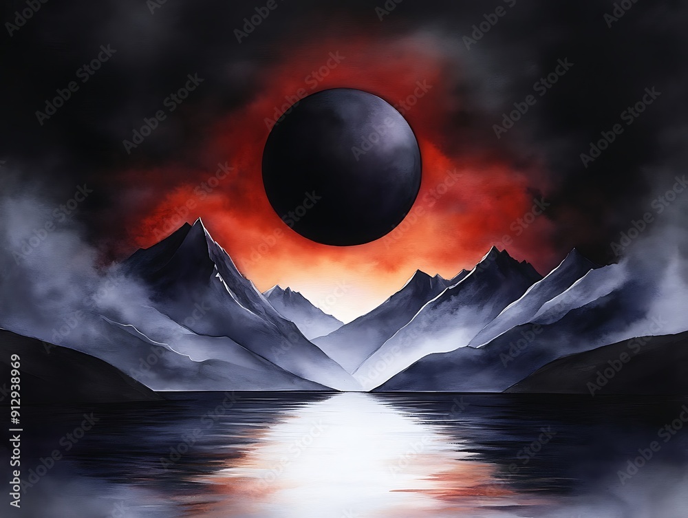 Canvas Prints watercolor scene of an eclipse with the sun and moon aligned in the sky