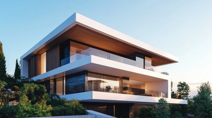 Sleek modern roof design of a contemporary house with clear sky