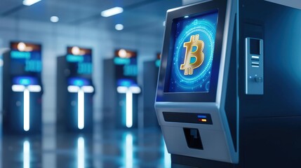 Futuristic ATM dispensing golden cryptocurrency tokens, noir setting.