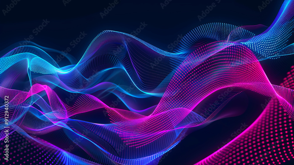 Poster abstract background with dynamic waves digital technology big data background 3d rendering