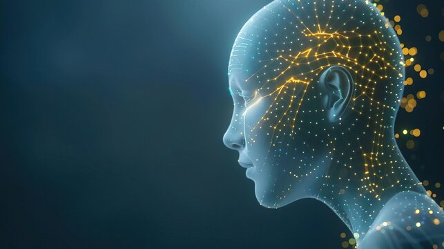 Abstract profile of a human head with glowing particles, representing artificial intelligence.