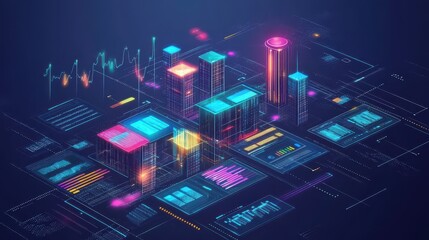 Fototapeta premium Isometric illustration analysis big data