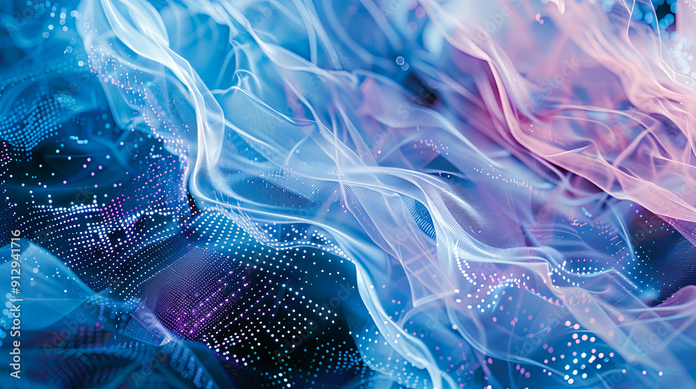 Poster abstract technology background dynamic wave flowing digital particles cyber space metaverse blockcha