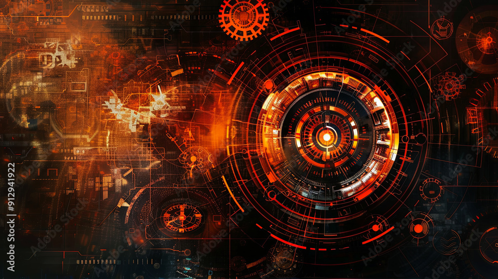 Poster futuristic technology background orange digital interface abstract innovation engineering design ele