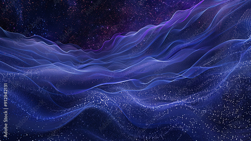 Wall mural abstract wave pattern futuristic technology background digital landscape with flowing particles cybe