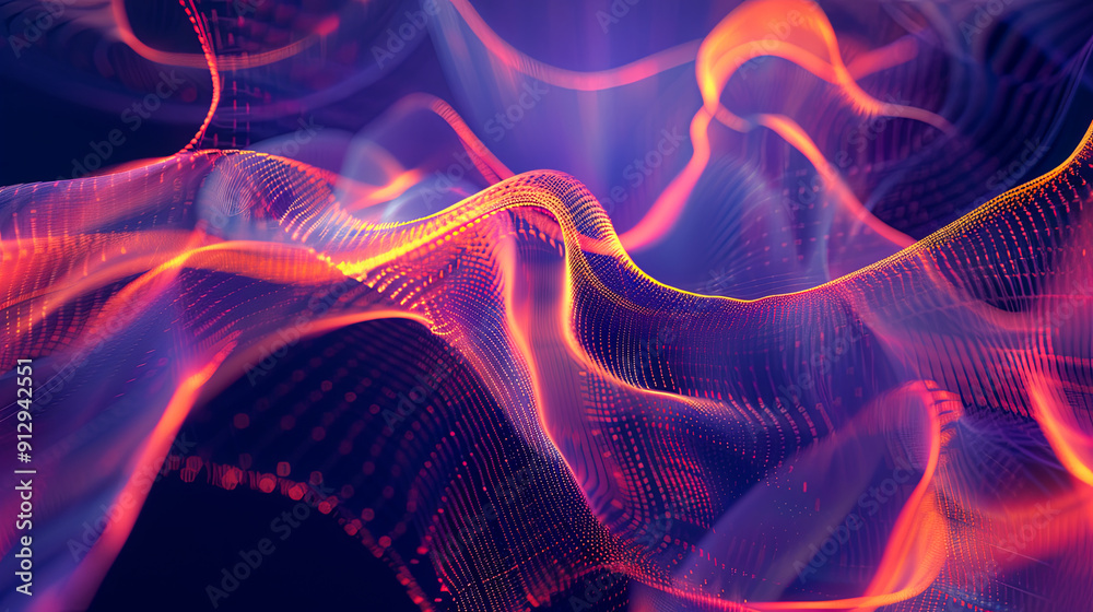 Poster abstract digital wave background glowing particles digital data flow technology concept cyber securi