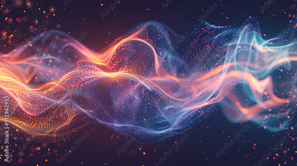 Wall mural abstract digital wave particles background future technology data flow digital cyberspace metaverse 