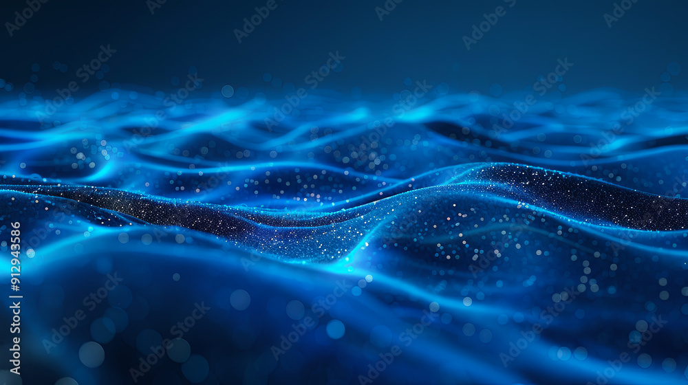 Sticker abstract background with glowing particles flowing blue waves digital data visualization artificial 